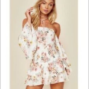 Blue Life Party Romper White Floral Romper